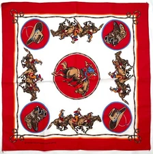 NOS VTG Wamcraft 14193 Red White Cowboy Rodeo Print 50/50 Blend Bandana USA Made