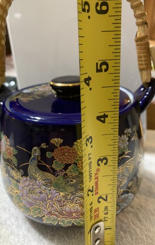 Ceramic Japanese Teapot Woven Handle w / peacocks - Picture 10 of 11