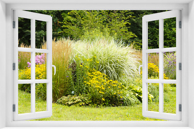 Wandillusion Wandbild FOTOTAPETE Fensterblick Blumen Gärten VLIES