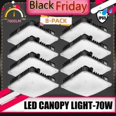 Weatherproof LED Canopy Light for Parking Lot Corridor Street Garage(70W 8-PACK)