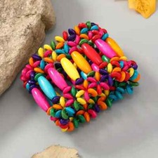 Wooden Women's Beaded Boho Style Bracelet Stretch Multi Handmade NEW