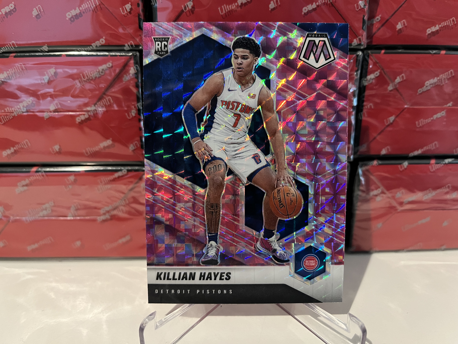 2020-21 NBA Panini Mosaic Killian Hayes #222 Pink Camo Prizm Insert Rookie Card