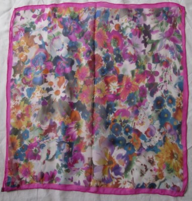 Foulard Carré En Soie Vintage 55x55 Cm - Marron Et Bleu - Bon état
