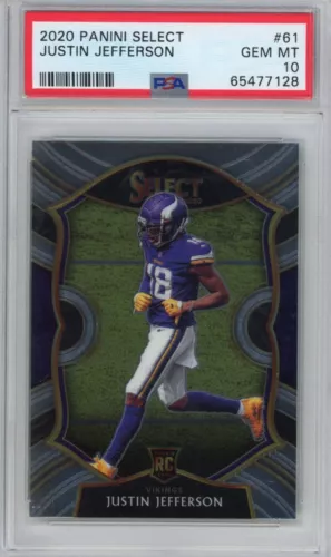 Graded 2020 Panini Select Justin Jefferson #61 Concourse Rookie RC Football Card