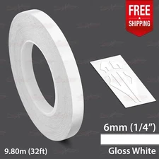 GLOSS WHITE 1/4" 6mm Roll PIN STRIPE Car Striping Line TAPE Decal Vinyl Sticker