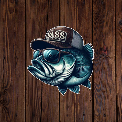 Fish sticker vinyl decal bass hunter funny novelty laptop mug car