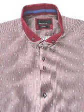 REMUS UOMO Tapered Shirt Mens Large 16.5 Long Sleeve White Red Striped Red Trims