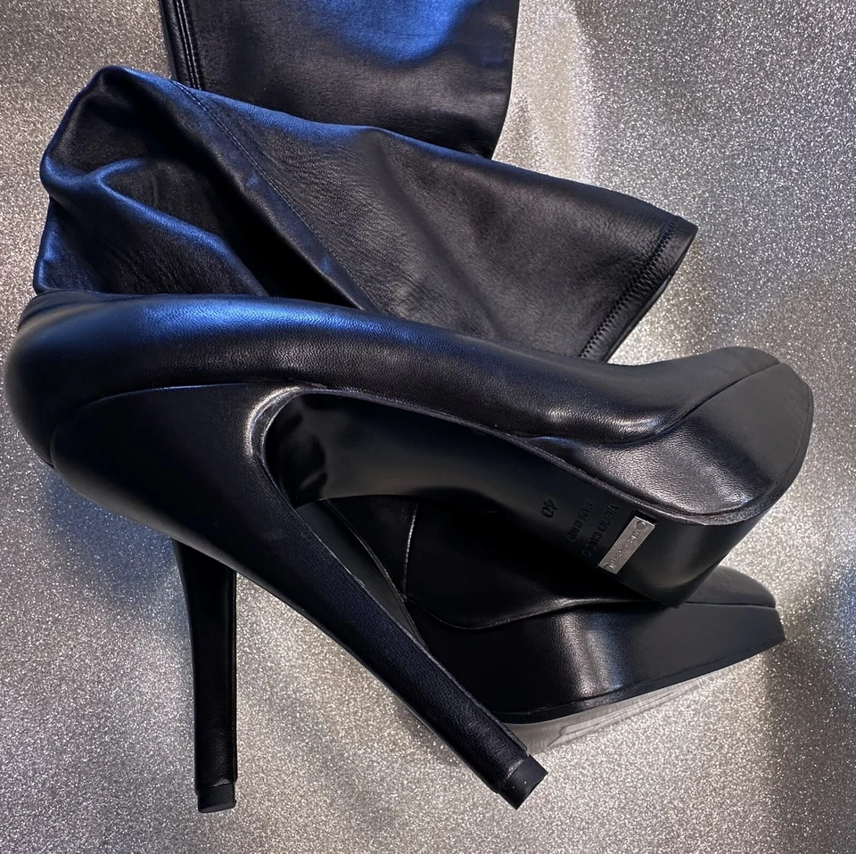 Dolce & Gabbana D&G Punta Hasta la Rodilla Cuero Negro ¿Leer 41? Foto 3 de 4