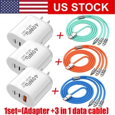 3 in 1 Fast USB Charging Cable Universal Multi Function Cell Phone Charger Cord