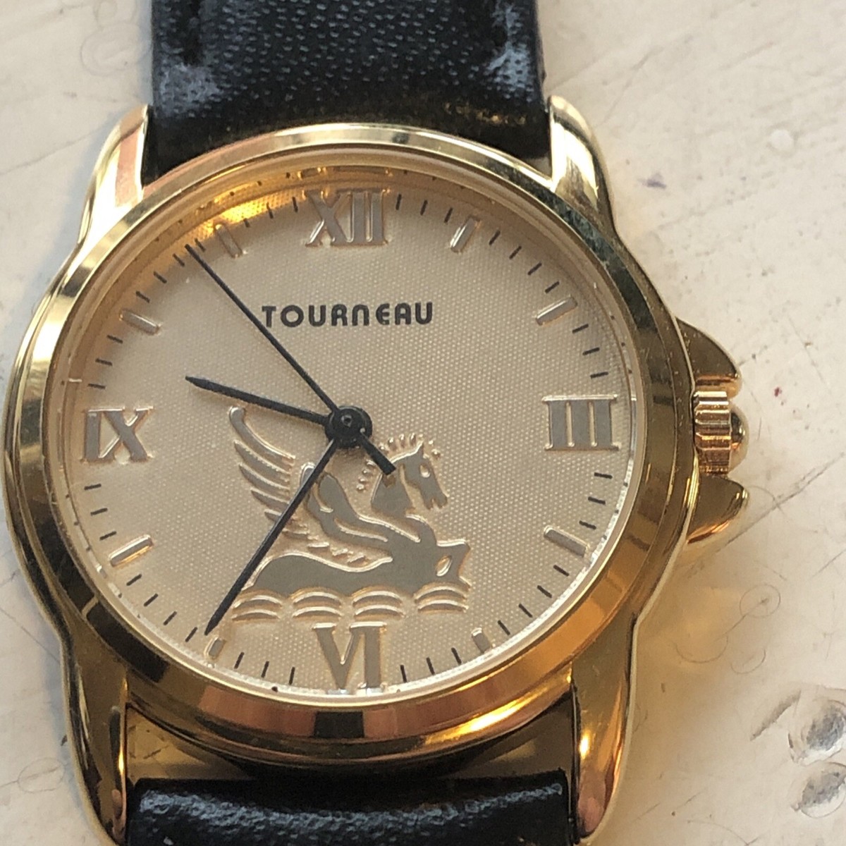Gold-Tone Tourneau Pegasus Limited Edition Watch with a Black Leather Band & Box Tourneau | The RealReal main image 2