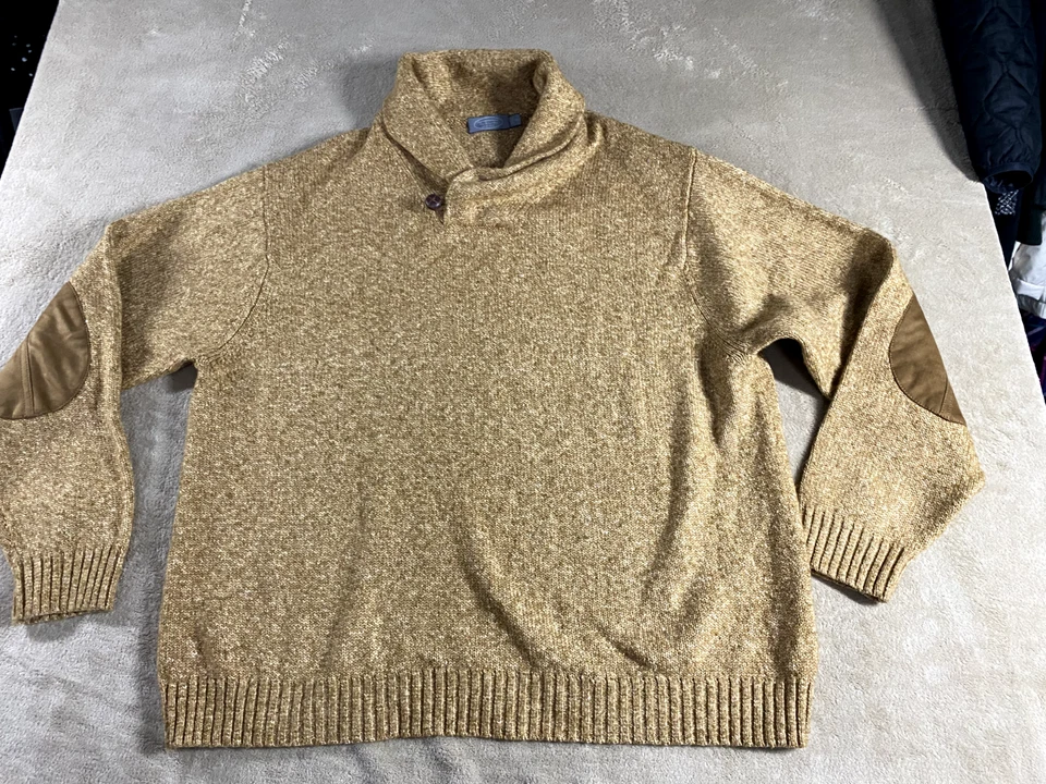 Talbots Sweater Mens XL Wool Blend Elbow Patch Shawl Collar  Academia Preppy - Image 2 of 4