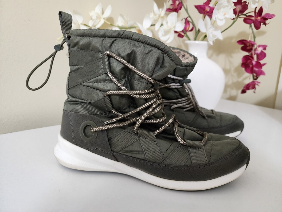 ALDO Womens Lightweight Olive Green Lace Up Nylon Booties Faux Fur