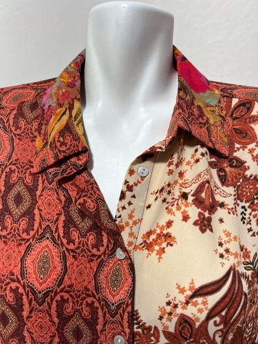 Rose + Olive Women Medium Top Shirt Blouse Button Down Mauve Pink Paisley Floral - Picture 2 of 8
