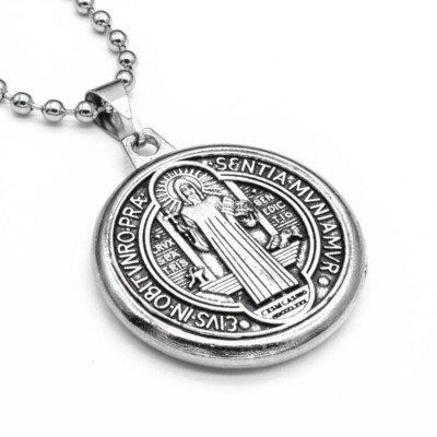 Catholic Patron Saint St Benedict Of Nursia Holy Medal Pendant Necklace Thick