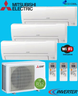Mitsubishi Basic HR 2x2,5+3,5 kW Trio MultiSplit Klimaanlage Wand Klimagerät R32