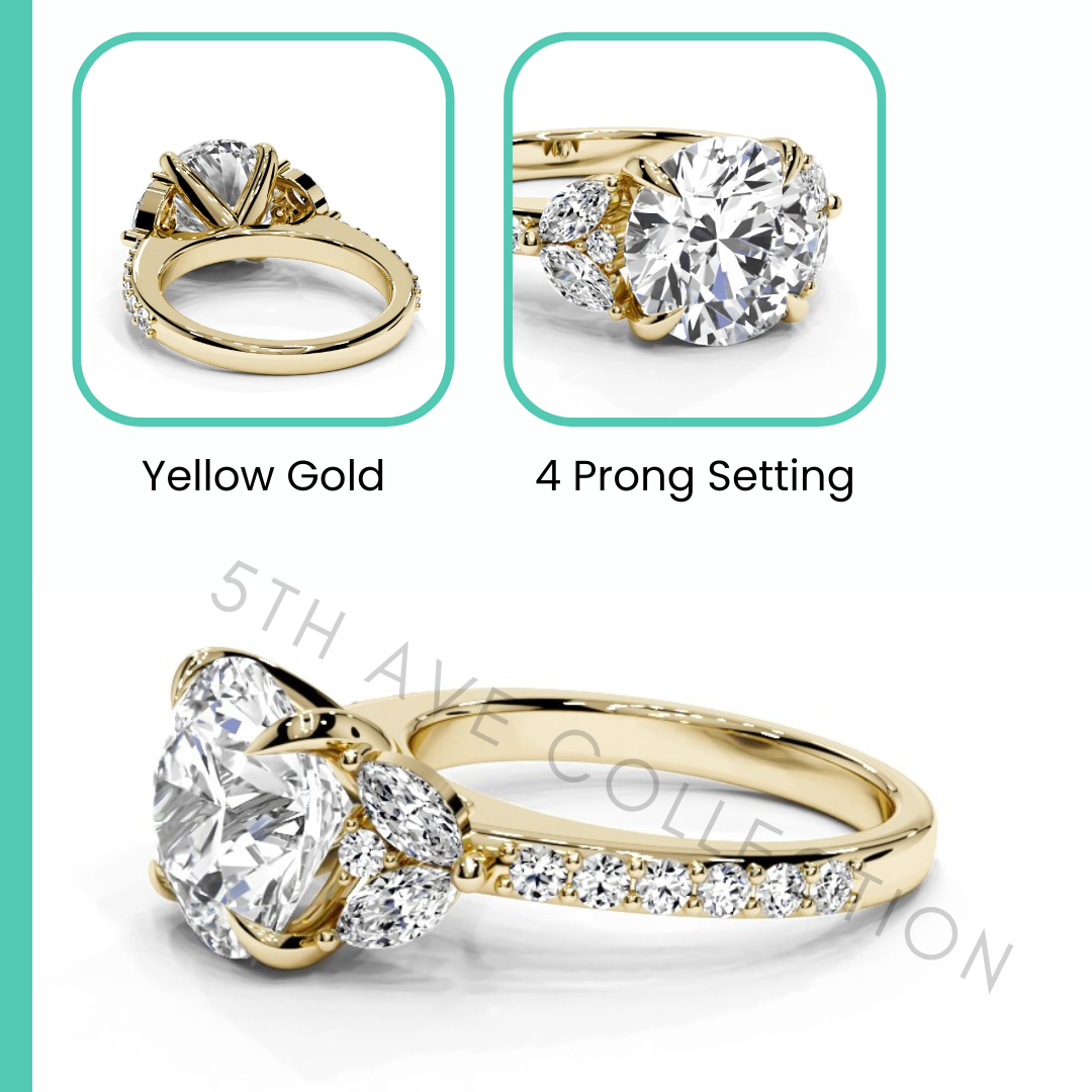 Engagement Ring 18k IGI 4.00 CT E VS2 Round  Cut Lab Grown Diamond Yellow Gold-image