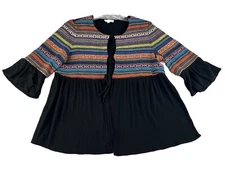 Anthropologie PLEIONE Top Jacket Size M Multicolor Ethnic Blanket Tie Front