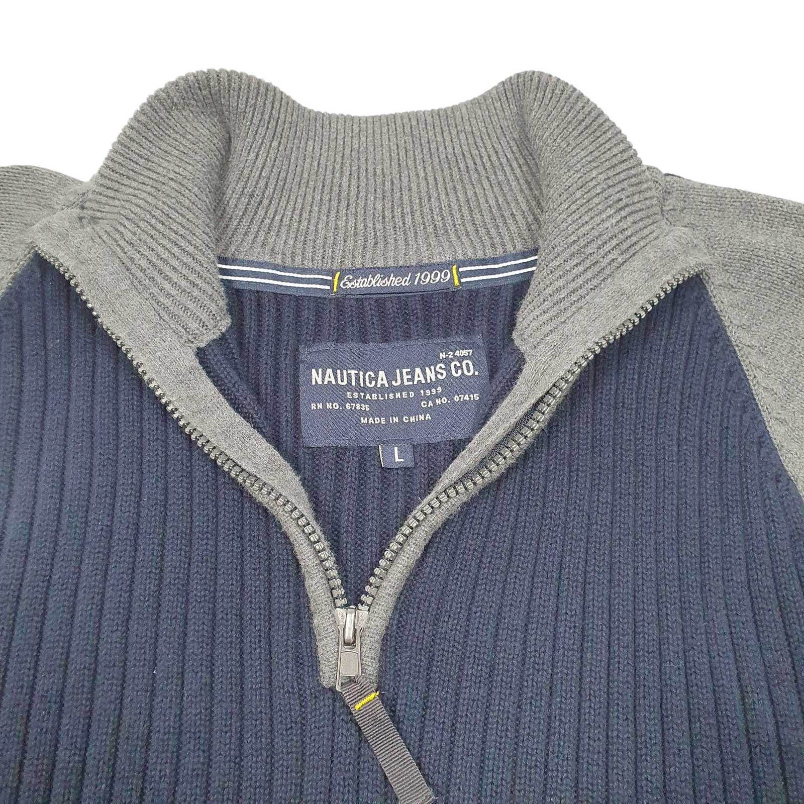 NAUTICA 1/4 Quarter Zip Knit Jeans Ribbed Jumper Sweatshirt Mens L image 2