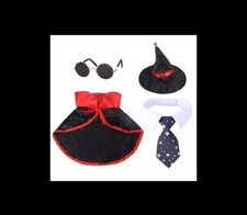 Halloween Cat Costume Clothes Bow Tie Cloak Hat Glasses Suit