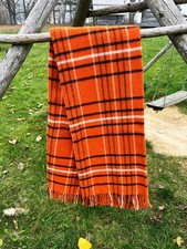 Klippan Burnt Orange Black White Tartan 100 Wool Throw Blanket 59x83 in