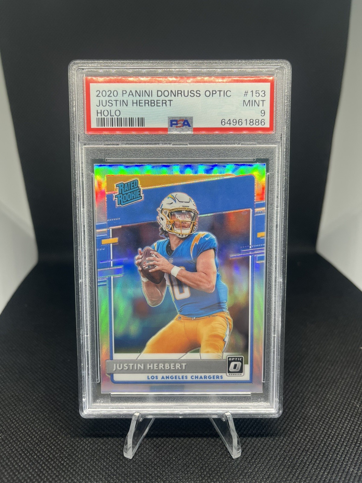 2020 Donruss Optic Justin Herbert Rated Rookie Silver Holo RC - PSA 9