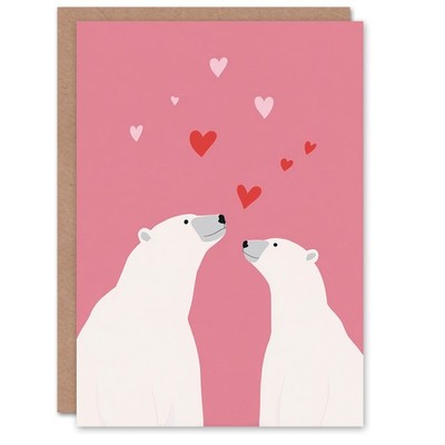 Two Polar Bears Animals in Love Modern Illustration Valentine's Day Card