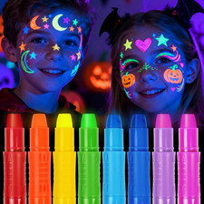 8 Neon Face Paint Sticks, Glow in the Dark Black Light Body Paint for Kids
