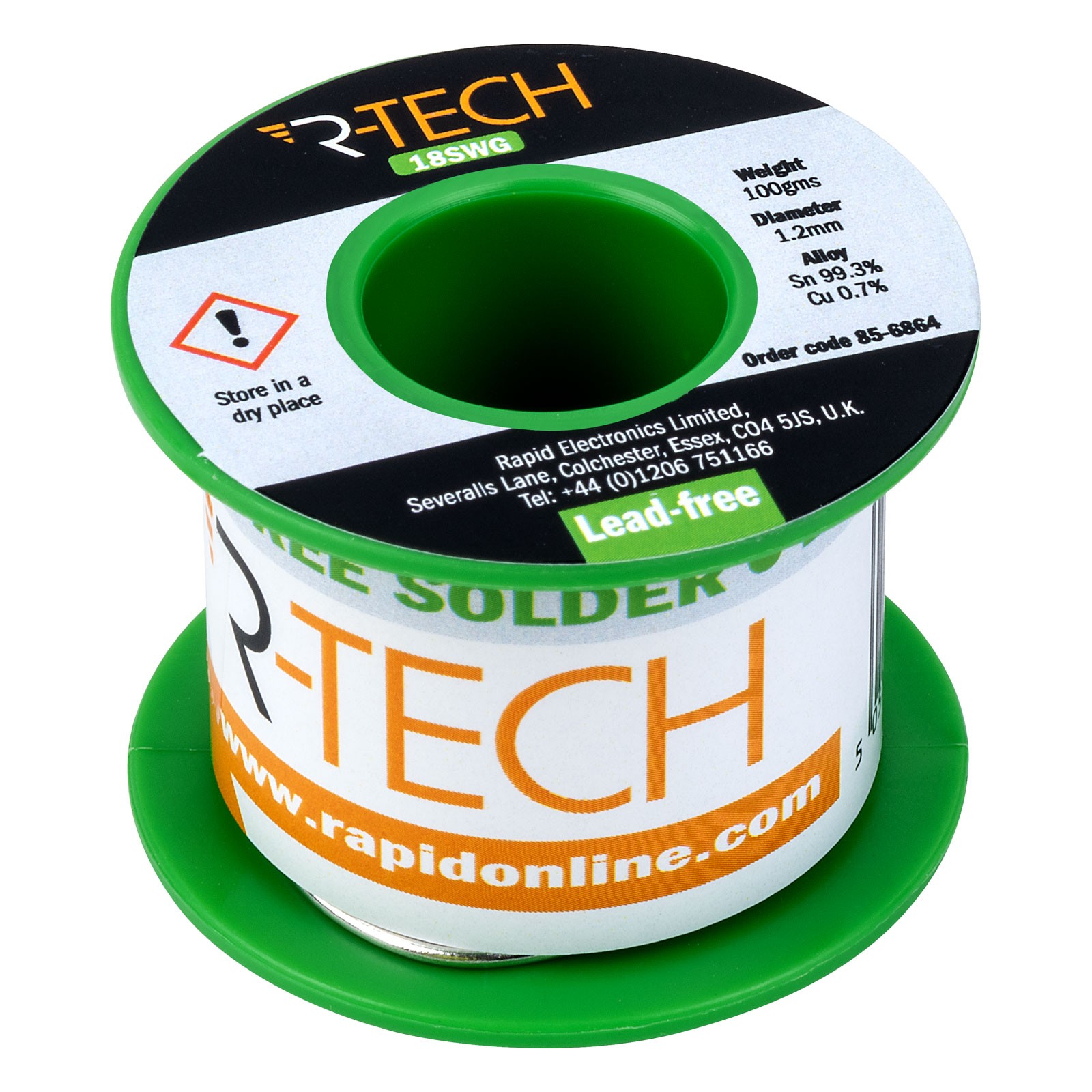 R-TECH Lead-Free Solder Wire 18SWG 1.2mm 100g Reel