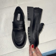 Steve Madden Lawrence penny loafers in black leather with chunky lug soles W 9