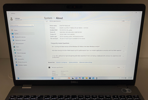 Dell Latitude 5510 15.6" Laptop i7-10610U 1.8GHz 16GB 256GBSSD HDMI Windows 11 - Afbeelding 5 van 12