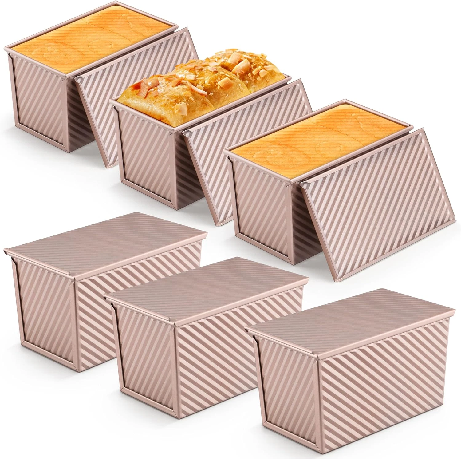 6 Pack Pullman Loaf Pan with Lid Set, Pullman Sourdough Bread Baking Pans, 1 Pou