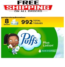 Puffs Plus Lotion Facial Tissues 8 Family Boxes 120 Tissues per Box 992 Total