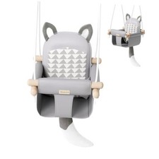 Wooden Hanging Baby Swing with Soft Safety Belt, Cozy GRAY Hanging Baby Swing
