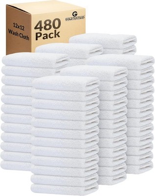 GOLD TEXTILES 480 Pack Economy White Washcloths Set (12x12 inches) - Cotton