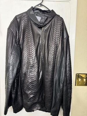 Apologia Paris Black Leather Snakeskin Animal Print Mid-Length Jacket 4XL