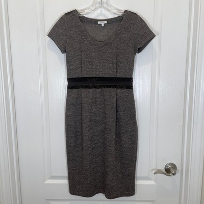 MaxMara Vintage Tweed Pencil Dress Y2K Brown Wool Velvet Short Sleeve Midi 38 4