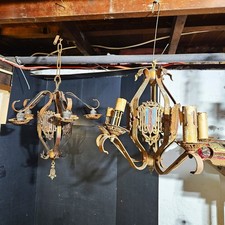 PAIR Antique Spanish Revival 5 Light  Chandeliers shields