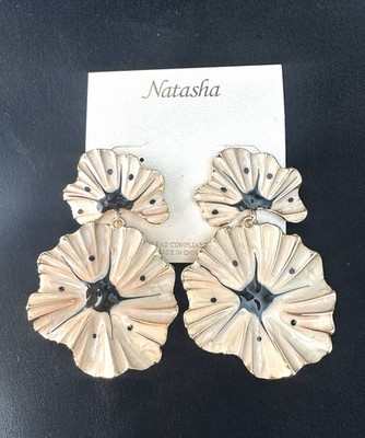 Natasha Flower Drop Earrings/ Enamel/ Cream