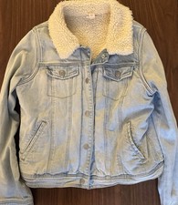 Girls Cat Jack XL 14/16 Blue Denim Jacket Coat Faux Sherpa Lined Read