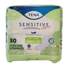 Tena Sensitive Care Ultra Thin Light Incontinence Pads Regular 30 Count 1 Pack