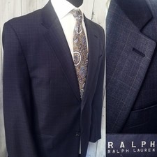 Vintage Ralph Lauren Mens Blazer 40R Gray Blue Plaid Wool Canada Sport Coat