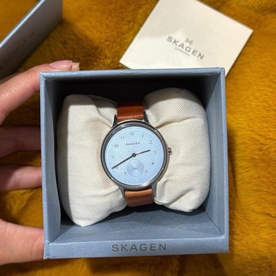 Skagen Classic Water-Resistant Analog Wristwatch Brown Leather Silver Dial