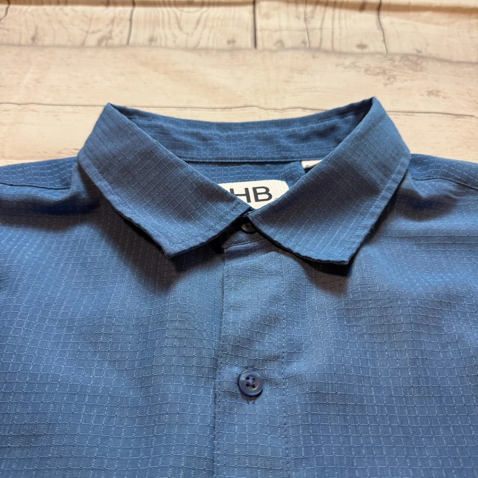 Harbor Bay HB Fit By DXL Short Sleeve Button Up Casual Shirt Blue Men's Size 1XL - Image 3 of 4