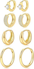 Small Gold Hoop Earrings Set for Women, 14K Gold Plated Lightweight Earrings Set