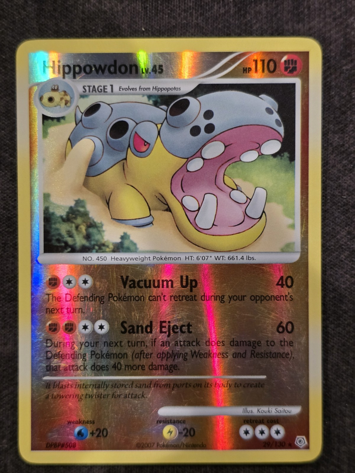 2007 Pokemon Diamond & Pearl Hippowdon #29/130 Level 45 Reverse Holo Rare LP
