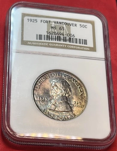 1925 Fort Vancouver Silver Half Dollar 50c NGC MS63, COLOR TONING ~ DDO/RARE