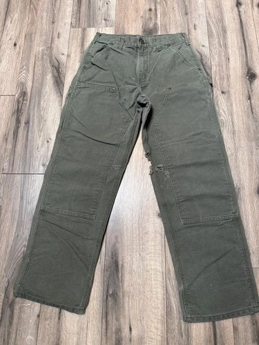 Carhartt Olive Green B136 MOS Dungaree Fit Double Knee Jeans 31 x 32 Mens Grunge
