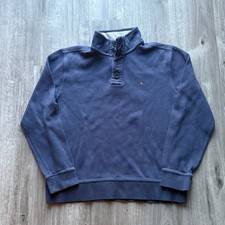 Tommy Hilfiger Men's Navy Blue Mock Neck Button Up Pullover Sweatshirt Medium