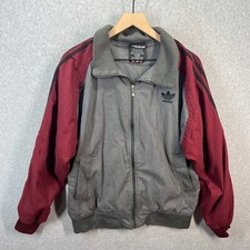 Vintage Adidas Track Jacket Mens Small Grey Burgundy Trefoil Windbreaker 7389