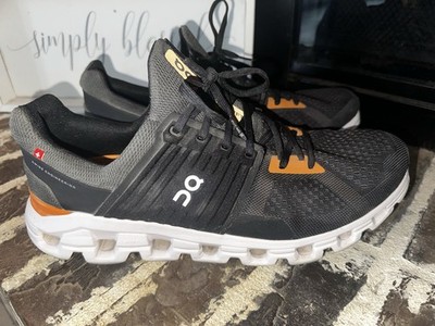 On Cloud Athletic Sneakers Low Top Lace-Up Mesh Upper Black Orange White